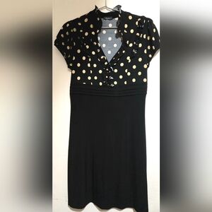 Vintage Cocomo Perfect Date Dress Blk&Beige Polka Dots Stretch Lycra Size Large